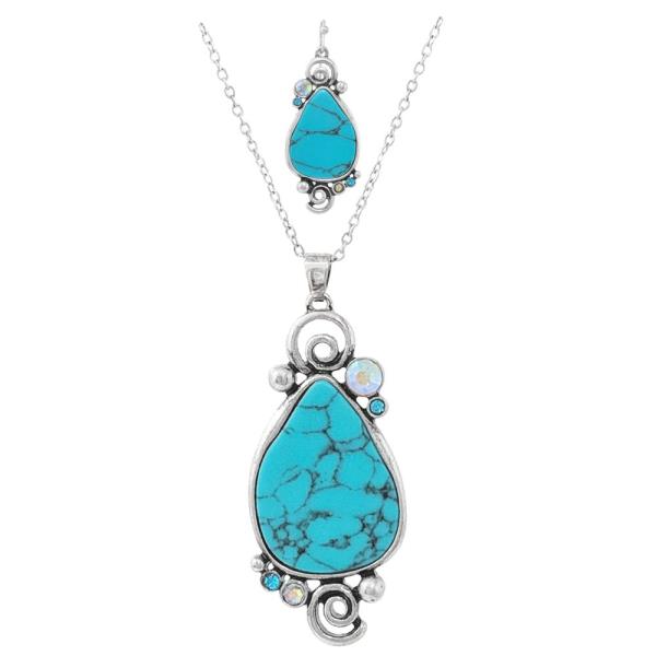 WESTERN HAND STONE TEARDROP PENDANT NECKLACE