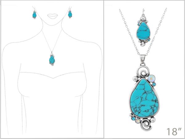 WESTERN HAND STONE TEARDROP PENDANT NECKLACE