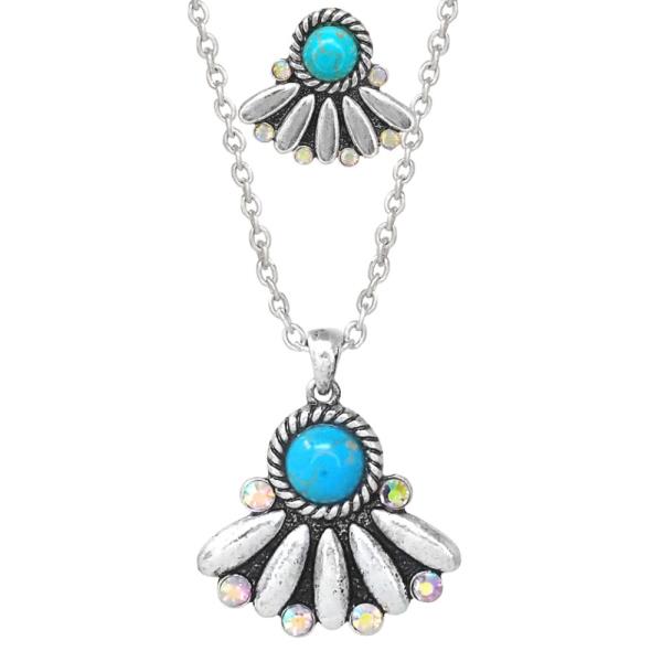 WESTER SEMI STONE HALF CONCHO PENDANT NECKLACE