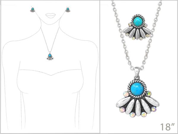 WESTER SEMI STONE HALF CONCHO PENDANT NECKLACE