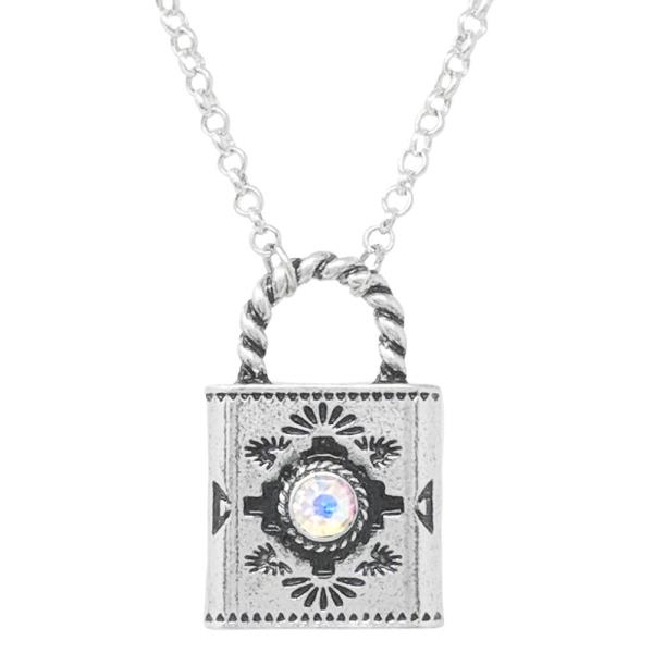 WESTERN GLASS STONE LOCK NECKLACE