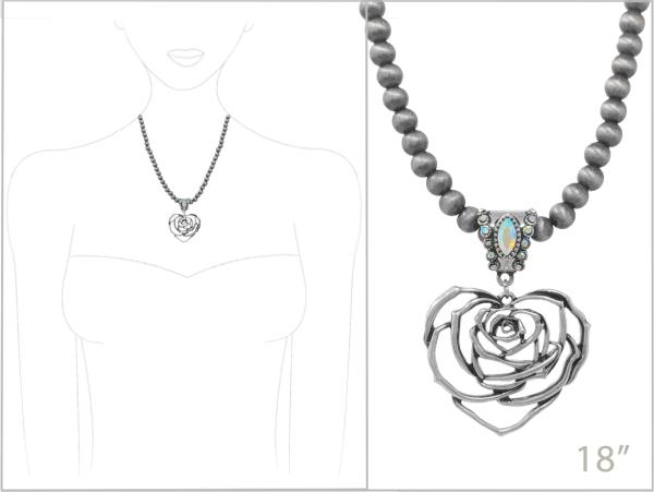 WESTERN HEART ROSE BEADED NECKLACE