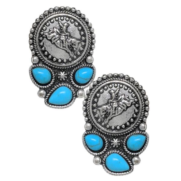 WESTERN COIN SEMI STONE RODEO EARRING
