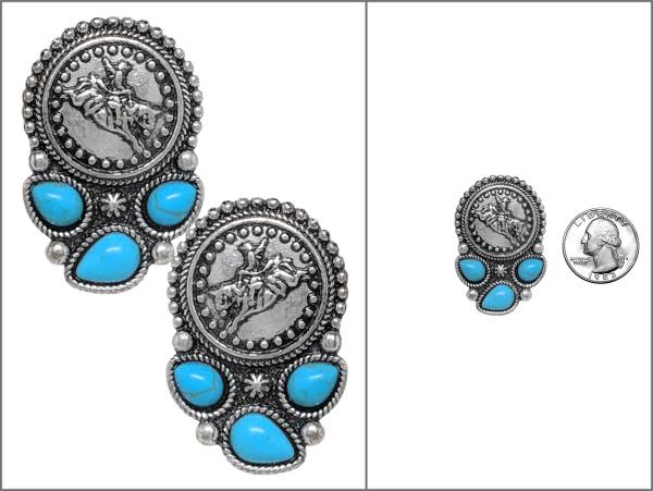 WESTERN COIN SEMI STONE RODEO EARRING