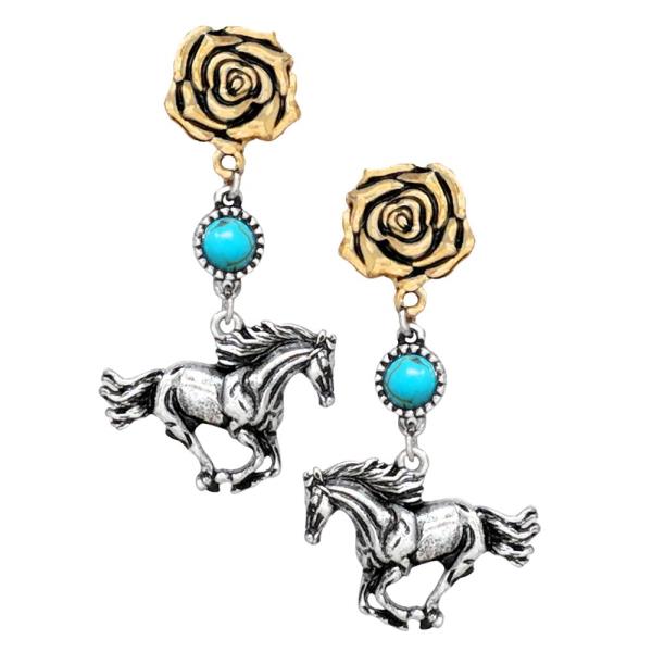 WESTERN SEMI STONE HORSE EARRING