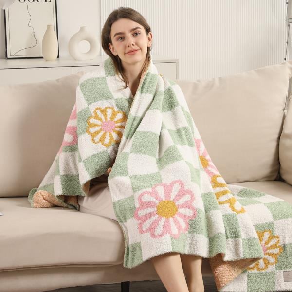 FLORAL AND CHECKERED THROW BLANKET
