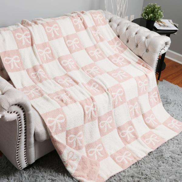 RIBBONS AND CHECKERED REVERSIBLE THROW BLANKET