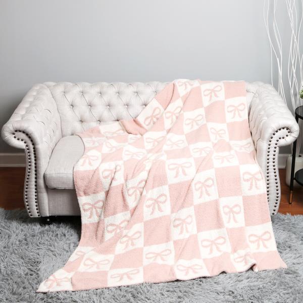 RIBBONS AND CHECKERED REVERSIBLE THROW BLANKET