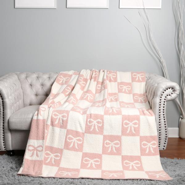 RIBBONS AND CHECKERED REVERSIBLE THROW BLANKET