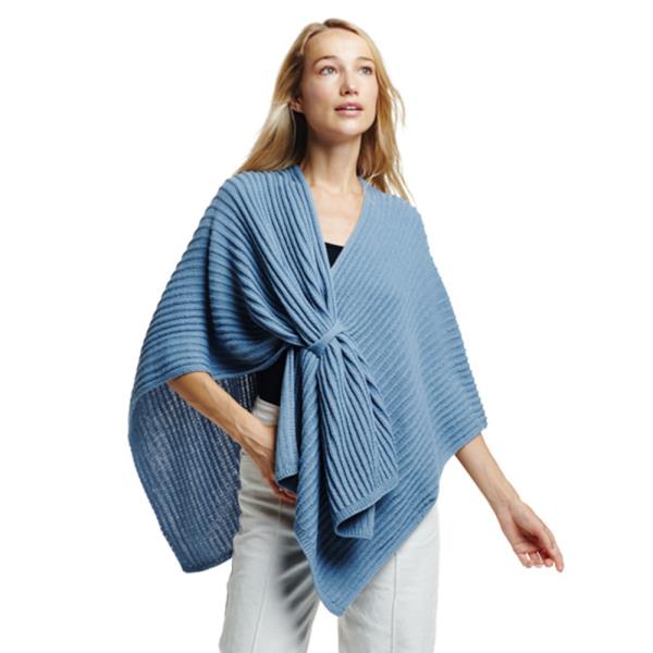 RIB KNITTED RUANA WITH OPEN HOLE