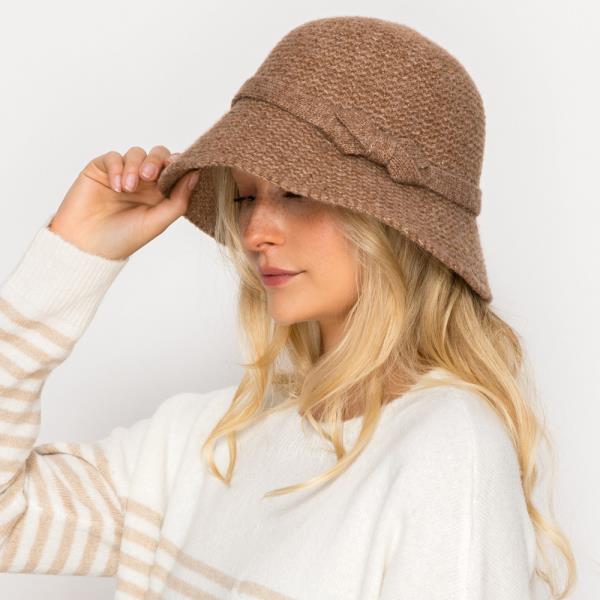 RIBBON BAND KNIT BUCKET HAT