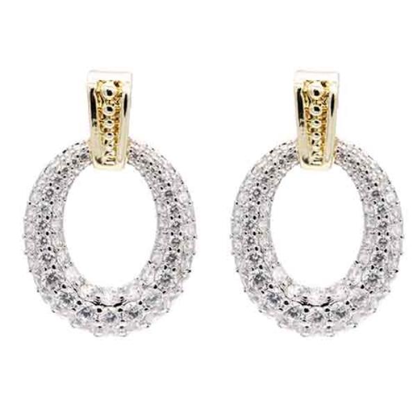14K GOLD PLATED WITH CLEAR CZ TWO TONE EARRING