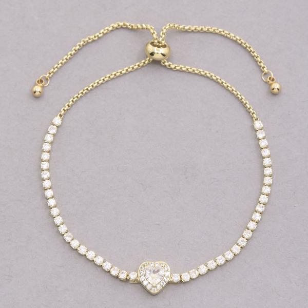 HEART CHARM PAVED CZ BRACELET
