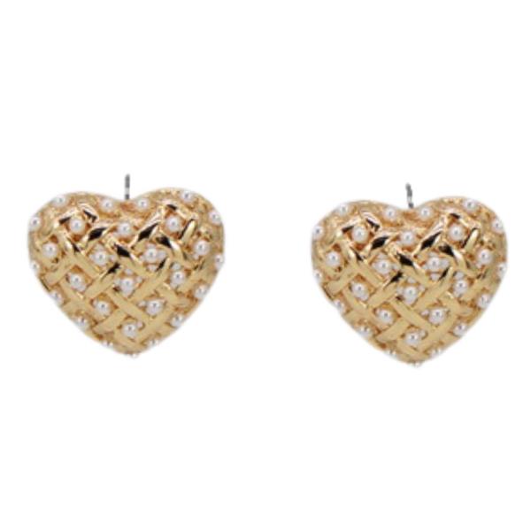 PEARL BEAD HEART METAL EARRING