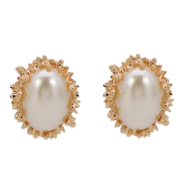 OVAL PEARL METAL EDGE EARRING