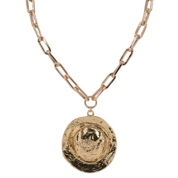 OVAL METAL PENDANT OVAL LINK NECKLACE
