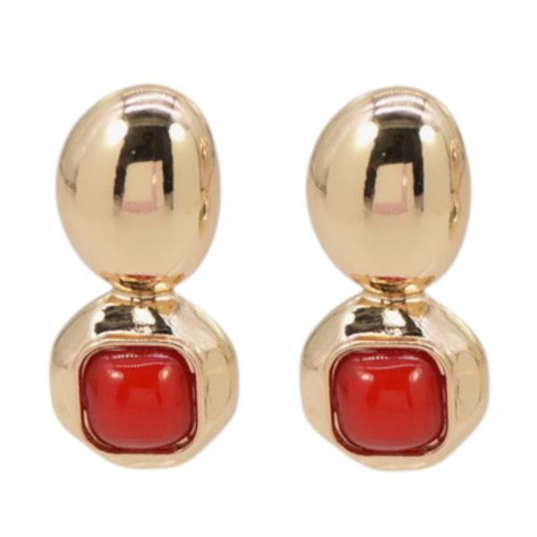 OVAL SQUARE STONE METAL EARRING