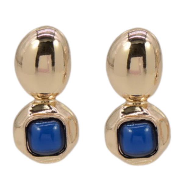 OVAL SQUARE STONE METAL EARRING