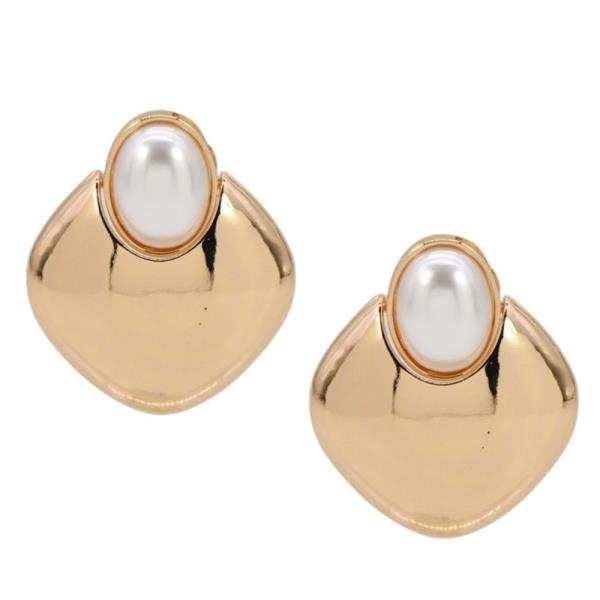 OVAL PEARL BEAD METAL EARRING