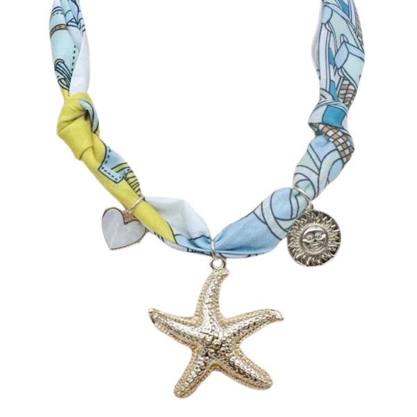 STARFISH MULTI CHARM FABRIC NECKLACE