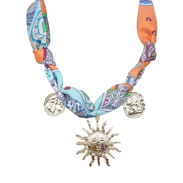 SUN MULTI CHARM FABRIC NECKLACE