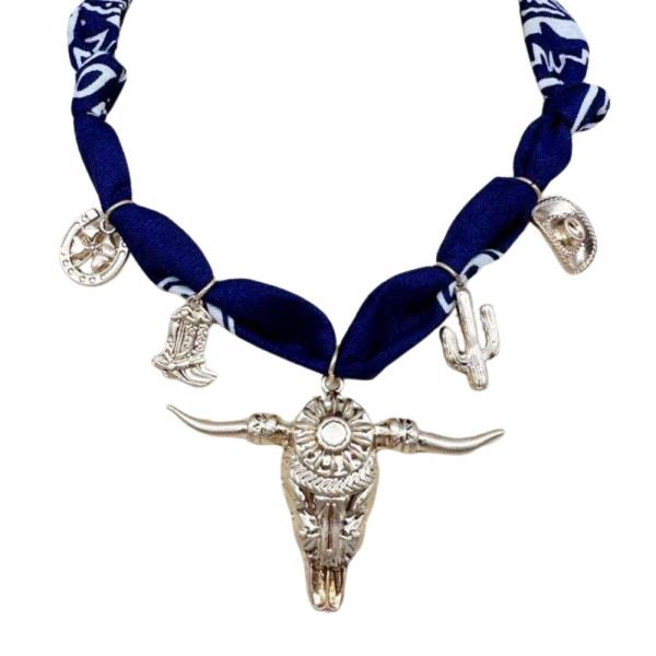 CATTLE SKULL MULTI CHARM FABRIC NECKLACE