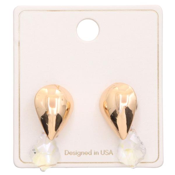 TEARDROP CLEAR BEAD LINK DANGLE EARRING