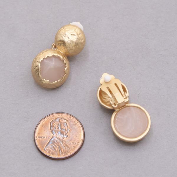 STONE DOUBLE CIRCLE METAL CLIP EARRING