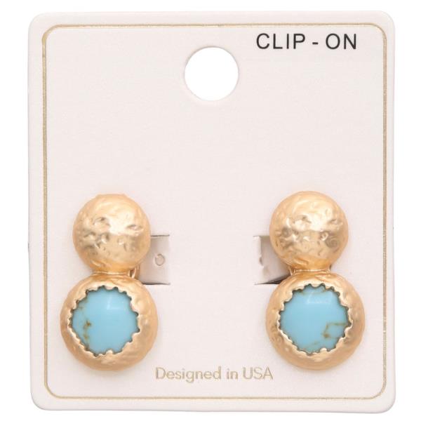 STONE DOUBLE CIRCLE METAL CLIP EARRING