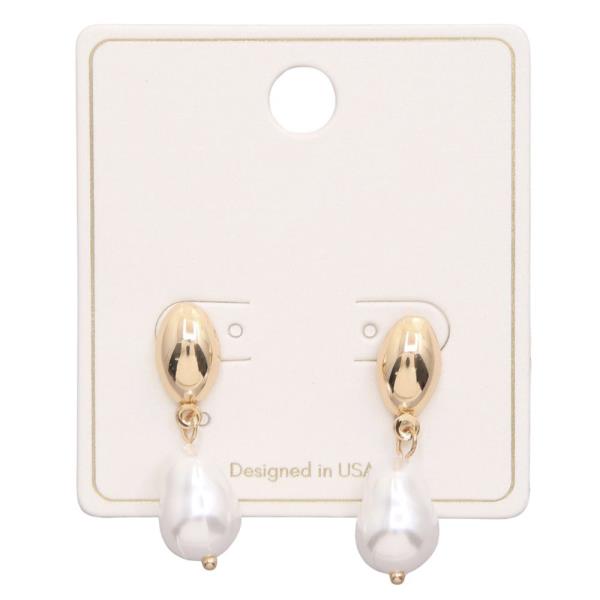 PEARL BEAD OVAL LINK DANGLE EARRING