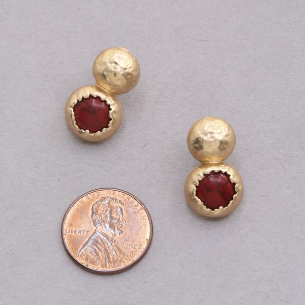 STONE DOUBLE CIRCLE METAL EARRING