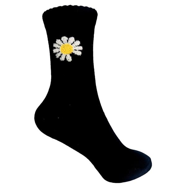 DAISY FLOWER EMBROIDERED CREW SOCKS