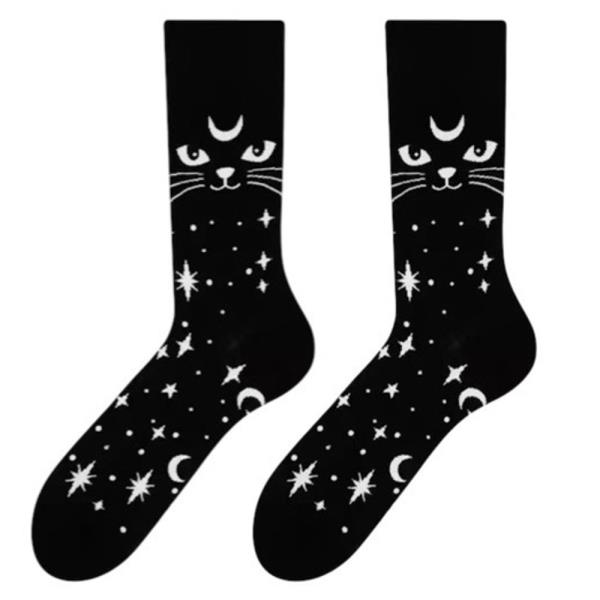 CAT FACE MOON STAR GRAPHIC CREW SOCKS