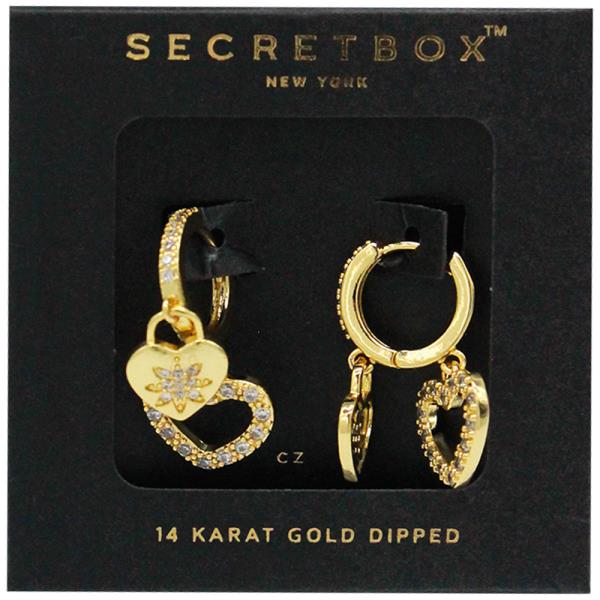 SECRET BOX  GOLD DIPPED EARRING HEART HUGGIE EARRINGS