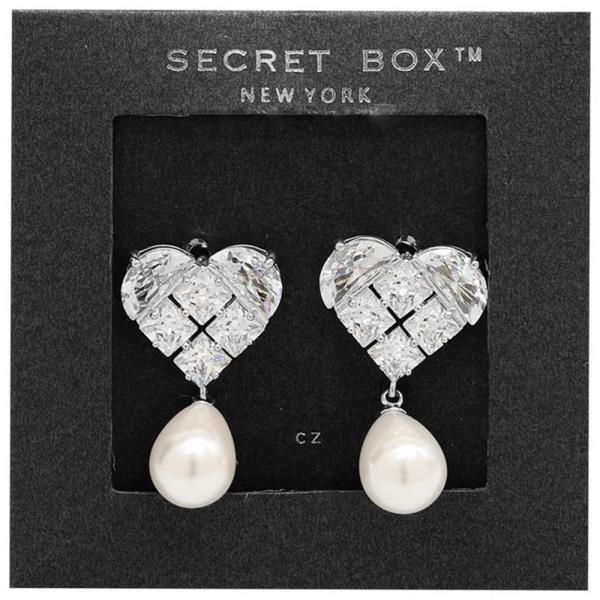 SECRET BOX GOD DIPPED HEART PEARL CUBIC  EARRING