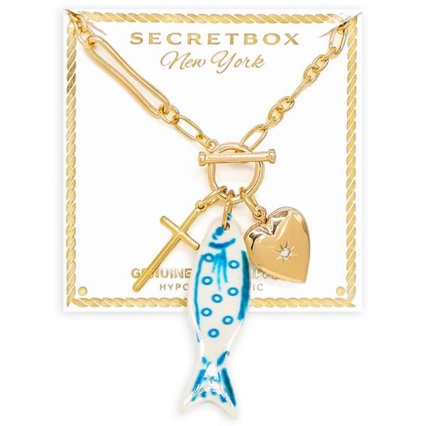 SECRET BOX GOLD DIPPED CERAMIC FISH CHARMED  NECKLACE