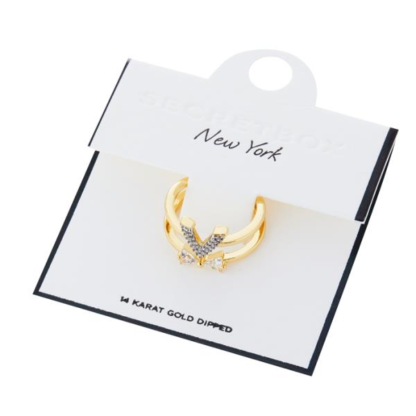 SECRET BOX 14K GOLD DIPPED PAVED V BOW NAIL RING