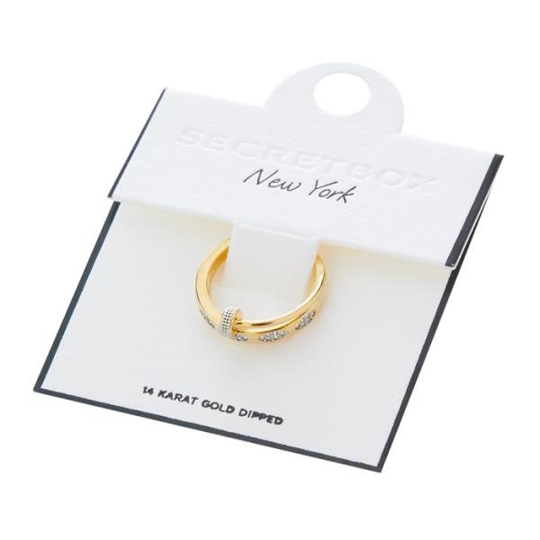 SECRET BOX 14K GOLD DIPPED RHINESTONE PAVED NAIL RING