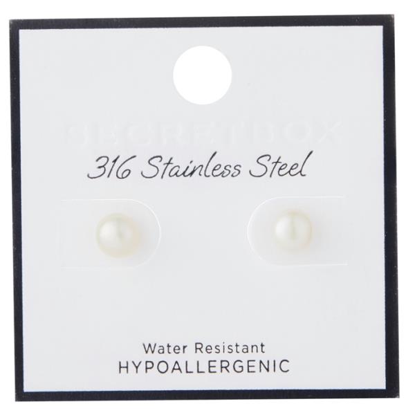 SECRET BOX STAINLESS STEEL WATER RESISTANT PEARL EARRING
