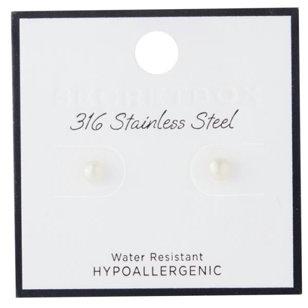 SECRET BOX STAINLESS STEEL WATER RESISTANT PEARL EARRING