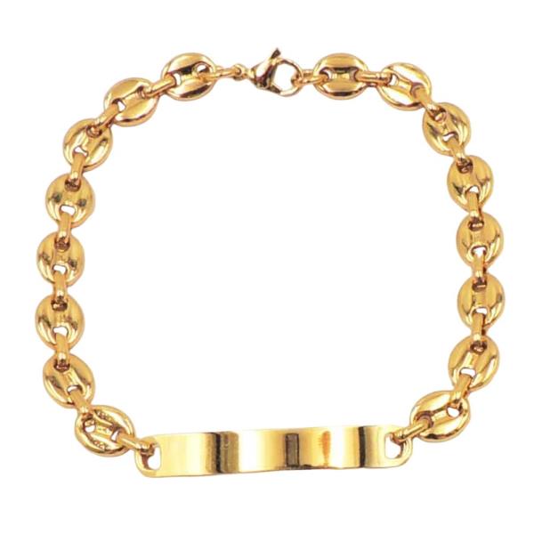 STAINLESS STEEL ID BAR OVAL CHAIN BRACELET