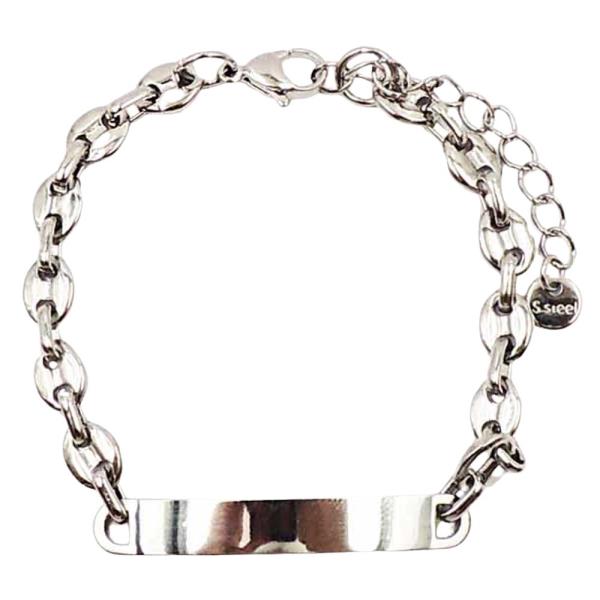 STAINLESS STEEL ID BAR OVAL CHAIN BRACELET