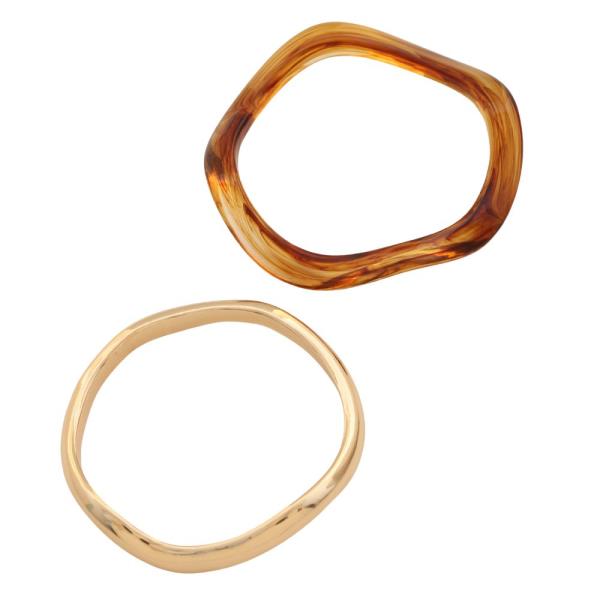 ACETATE WAVY METAL BANGLE BRACELET SET