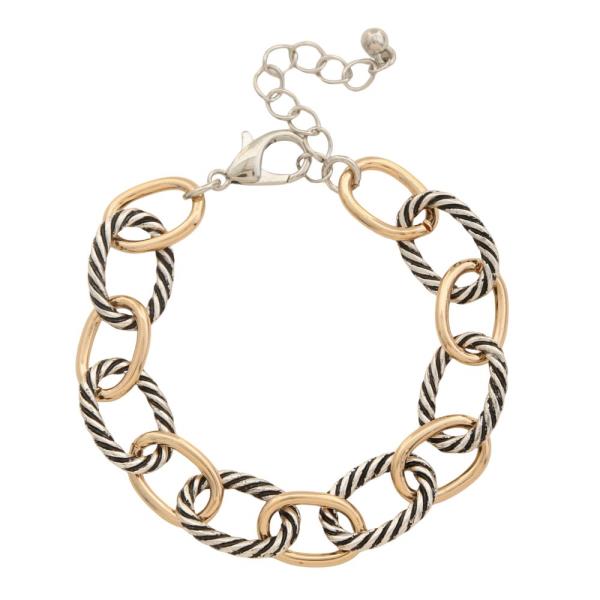 TWO TONE LINED OVAL LINK METAL BRACELET