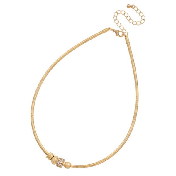 RHINESTONE BEAD METAL NECKLACE