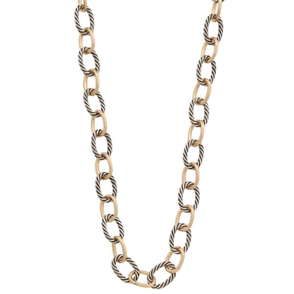 TWO TONE LINED OVAL LINK METAL NECKLACE