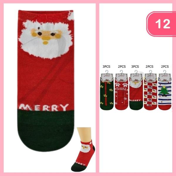 CHRISTMAS ANKLE SOCKS (12 UNITS)