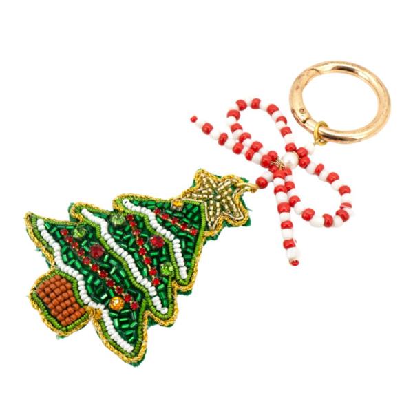 BEADED BOW TREE BAG CHARM