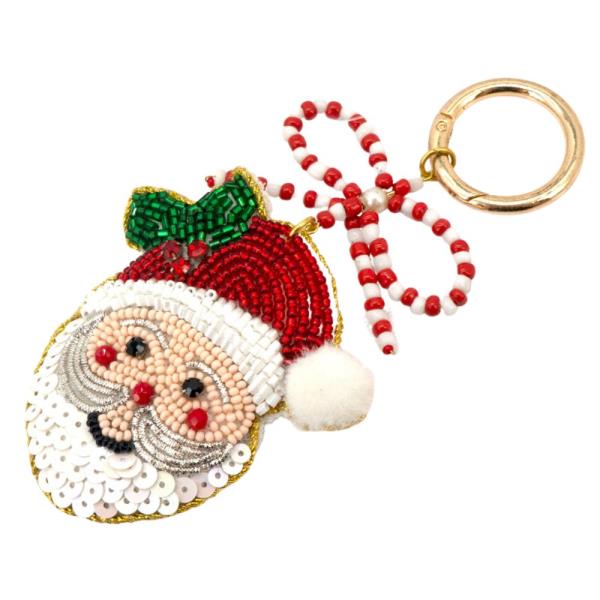 BEADED BOW SANTA BAG CHARM