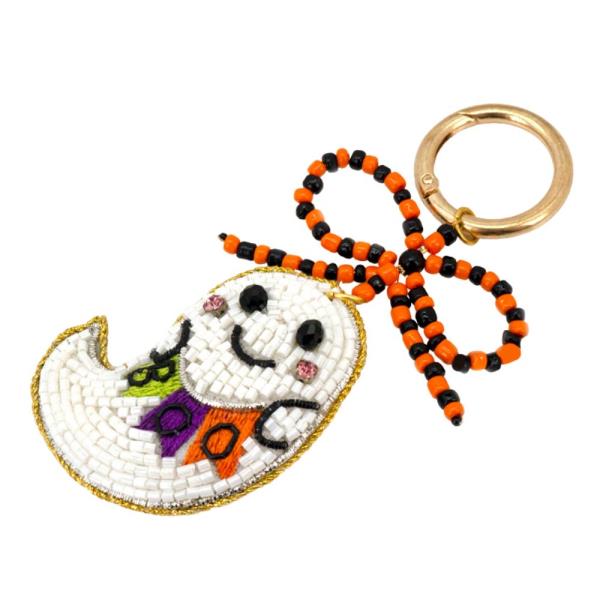 BEADED BOW GHOST BOO BAG CHARM